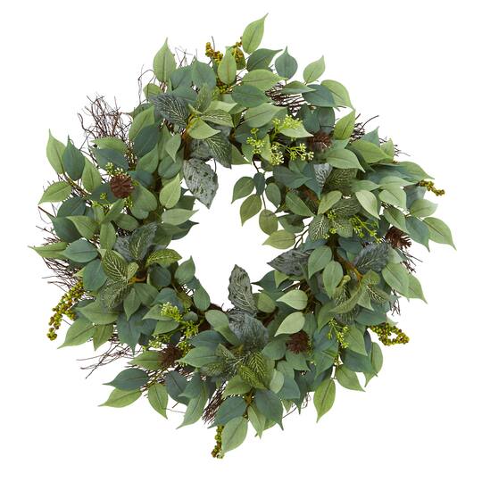 23'' Royal Ruscus, Fittonia & Berries Wreath